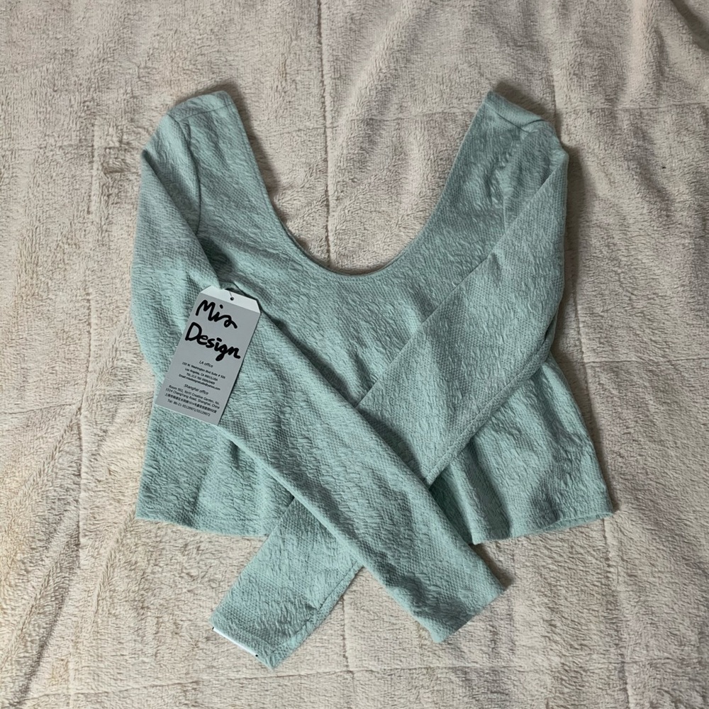 Mint Green Floral Long Sleeve Crop Top - Picture 3 of 5